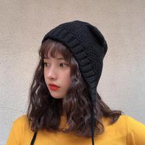 Day Ensemble Ultra Cute Protective Ear Knit Wool Cord Hat Cute Cat Ear Strap Cover Head Cap Autumn Winter Warm Headgear Lei Feng Cap