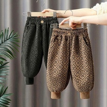 Boy plus suede pants 2023 autumn winter children integrated suede winter clothing pants Chauga with new baby foreign air thickened trousers