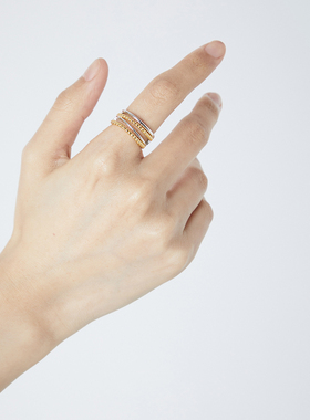 层次感金银拼色开口戒