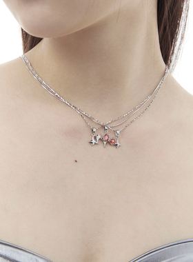 140AM红色星星甜酷叠戴项链