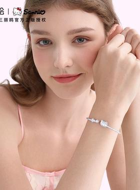 潮色绘三丽鸥HelloKitty凯蒂猫9999纯银足银学生党手镯女新款手链