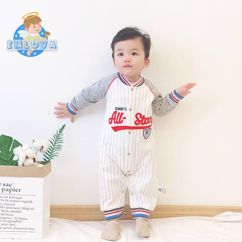 婴儿连体衣服纯棉男宝宝0一棒球服 emlova连身衣/爬服/哈衣
