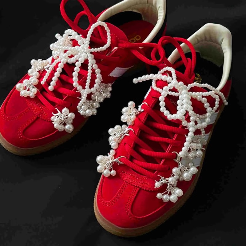 微松鞋带适用阿迪samba德训鞋结婚鞋花diy蕾丝鞋绳装饰品珍珠配饰 - 图3