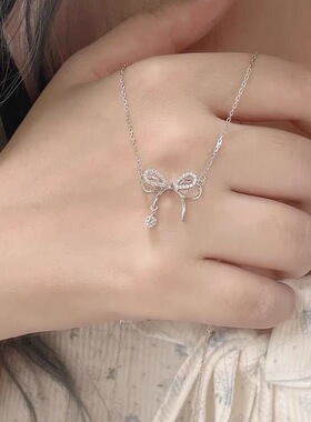 Women Necklace双层蝴蝶结项链女ins小众设计百搭水滴流苏锁骨