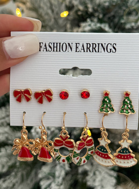 Christmas Earrings圣诞节耳环Santa Tree Xmas Jingle Bell Gift