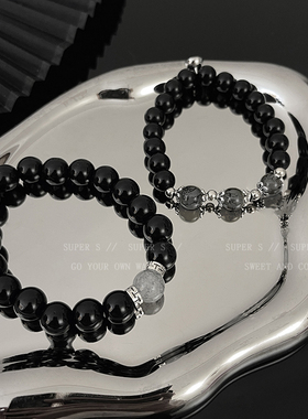 黑曜石磁吸珠子手链情侣一对手串