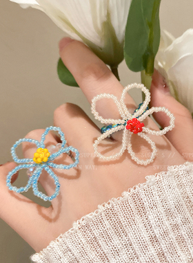 多巴胺彩色水晶花朵戒指可爱甜美