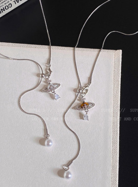 钛钢抽拉式珍珠土星球吊坠项链