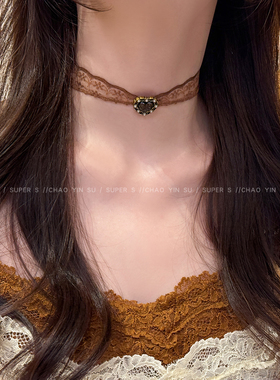 红色蕾丝爱心choker颈链项链