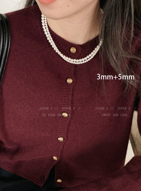 施家珍珠元宝扣串珠项链女小众