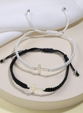 2-piece set of minimalist woven cross bracelet十字架手镯