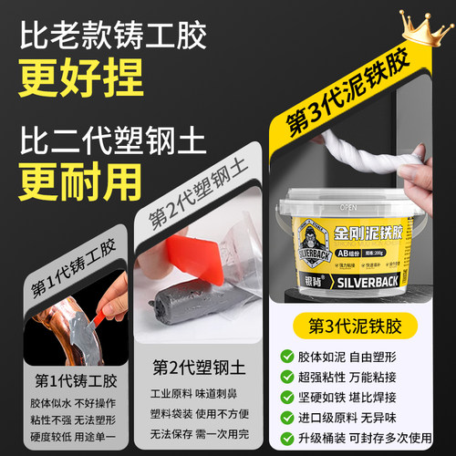 强力泥铁胶高硬度修补铁泥胶耐高温管道漏水堵漏胶AB胶铸工胶粘金属铁焊接修复塑钢泥陶瓷胶瓷器修补胶泥 - 图0