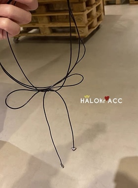 韩国东大门REINA甜酷风小巧爱心吊坠蝴蝶结多层黑绳项链颈链项圈