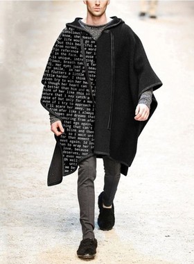 民族风宽松休闲斗篷披肩套头披风毛呢外套男潮Men's cloak jacket
