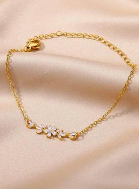 Elegant Zircon Flowers Bracelet For Women Girls Charm Gold C