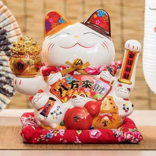 7 Inch Lucky Cat Decoration Feng Shui Fortune Cat Ceramic El - 图1