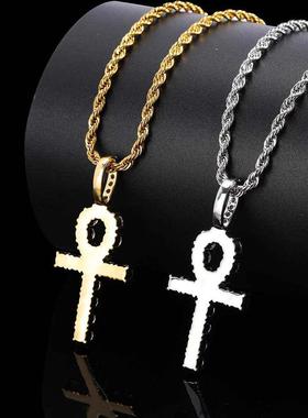 Hip Hop Jewelry Solid Anka Zircon Necklace Small Ankh Key Cr