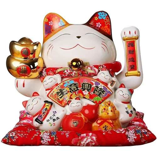 7 Inch Lucky Cat Decoration Feng Shui Fortune Cat Ceramic El - 图3