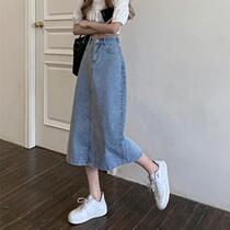 Tide-in-style denim semi-body dress Women in small summer medium long style design feeling small crowdsourced slim A character slim fit