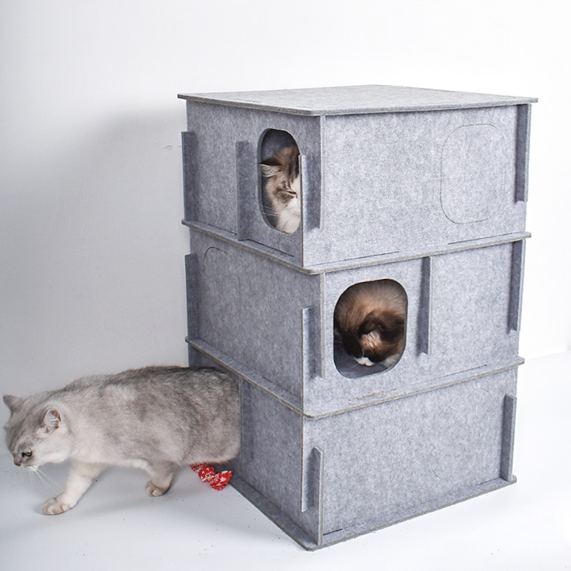 叠叠乐猫迷宫猫隧道猫窝玩具爬架躲猫猫钻洞毛毡猫抓板益智游戏-图1