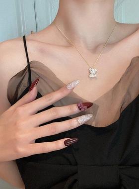 韩版初中生送朋友礼物可爱小熊钛钢项炼女轻奢饰品锁骨炼颈炼首饰