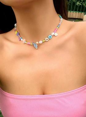 Boho Simple Beads Imitation Pearl Choker Necklace Women Men