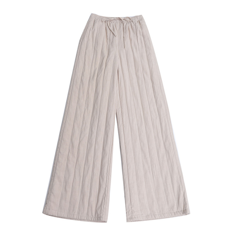 高端棉麻松紧腰系带棉裤美拉德冬款新款高档加厚保暖休闲直筒裤子,淘宝优惠券,粉丝福利购,淘宝优惠卷