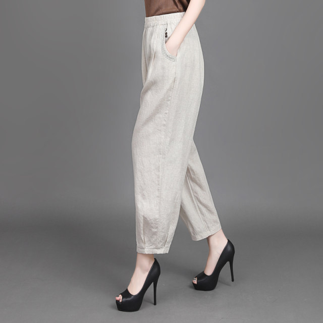 100% linen ຂອງແມ່ຍິງ plus size harem ກາງເກງຂາສັ້ນ