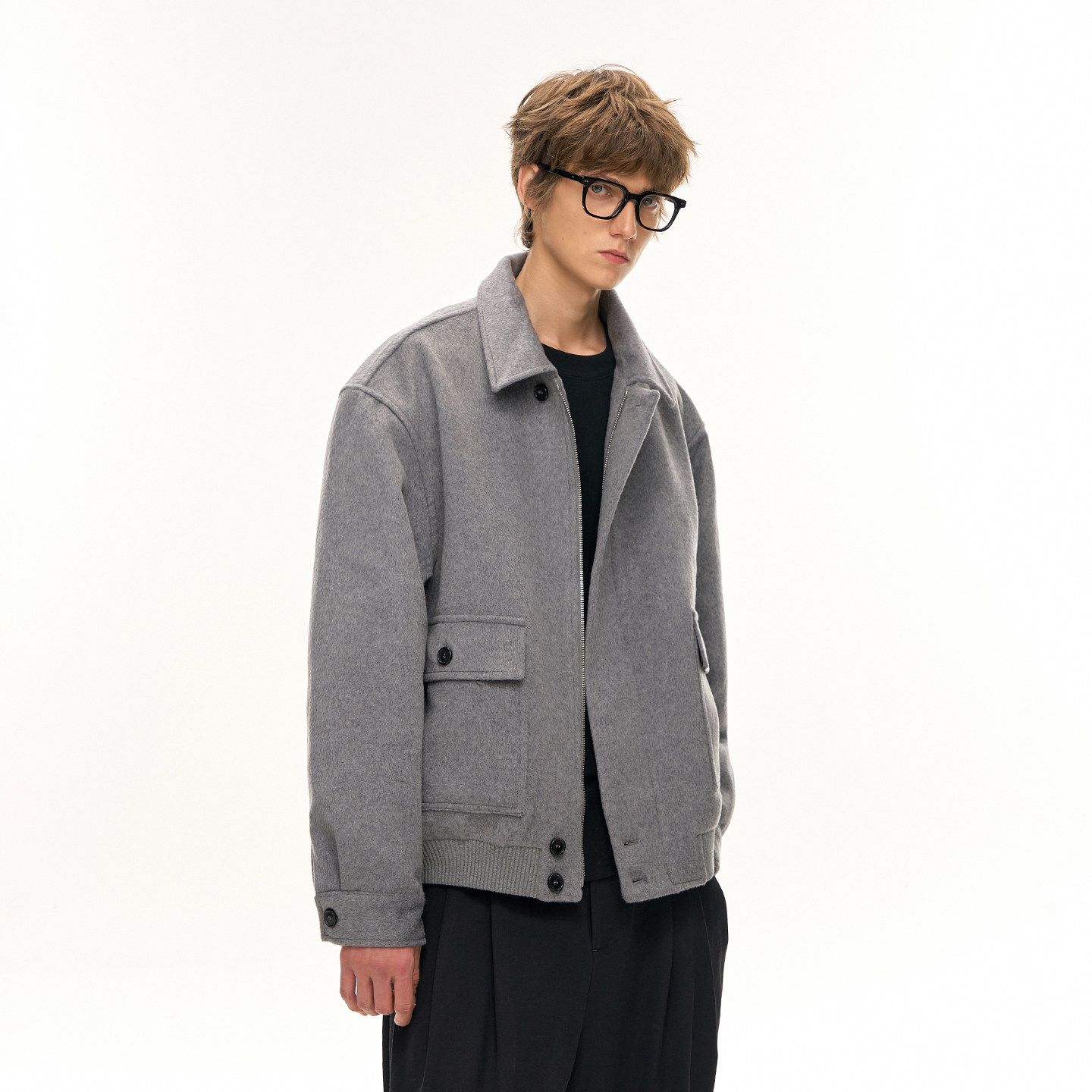 CLIMAX VISION70羊毛混纺双口袋短宽廓形剪裁拉链毛呢外套夹克,淘宝优惠券,粉丝福利购,淘宝优惠卷