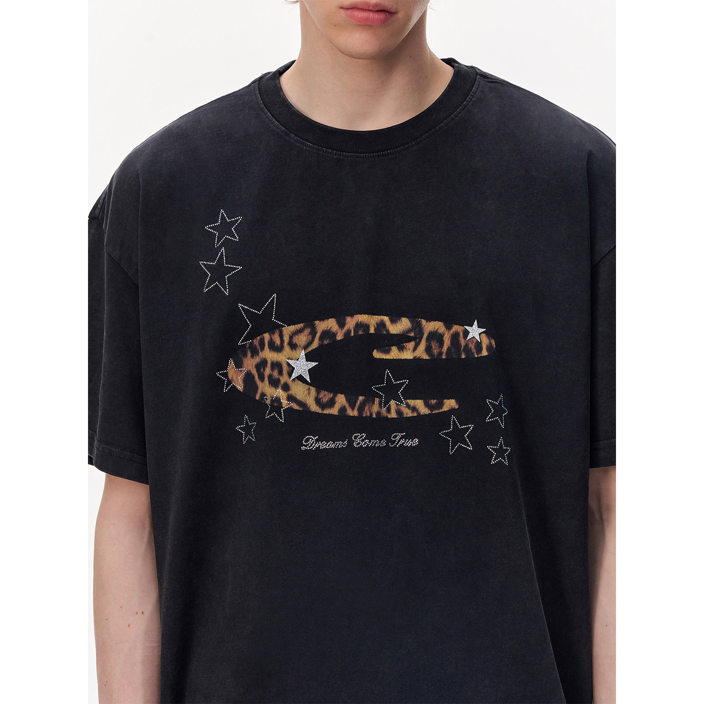 CLIMAX VISION纯棉做旧水洗炒色星星烫钻豹纹字母印花短袖T恤男,淘宝优惠券,粉丝福利购,淘宝优惠卷