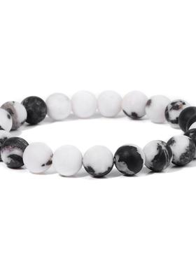 8mm Black White Natural Stone Bracelet Handmade Matte Opal