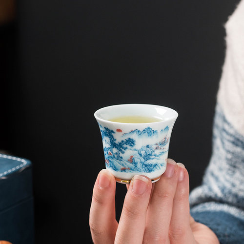 影青木柄侧把壶旅行功夫茶具套装便携包户外一壶四杯陶瓷家用简约 - 图3