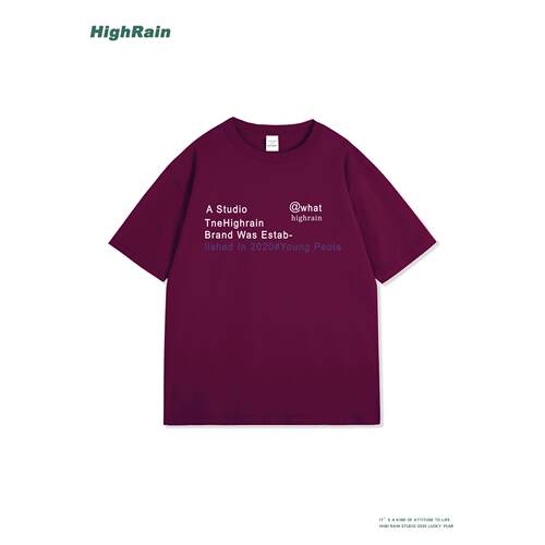 HighRain短袖T恤男女同款夏季藏青色字母印花宽松半袖潮牌风上衣 - 图2