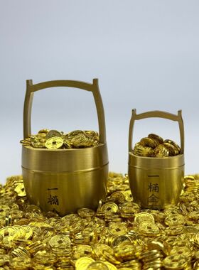 合金岁岁平安八方来财铜钱迷你聚宝盆铜缸填充物装饰工艺品摆件