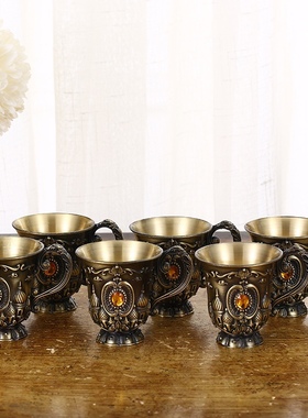 欧式复古酒具套装家用大容量青铜浮雕白酒杯艺术中国风宫廷酒壶