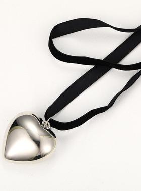 Double layered velvet heart-shaped collar necklace耳环