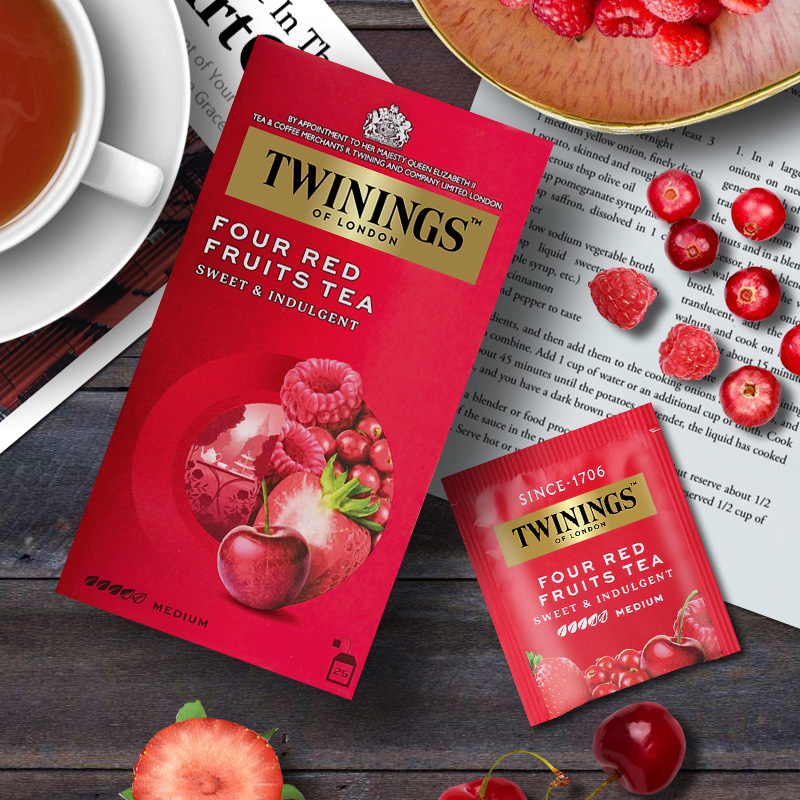 TWININGS川宁水果茶四红果果香红茶25片茶包袋泡茶果味茶临期捡漏