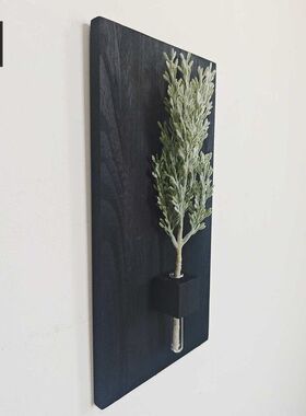 黑色实木壁饰仿真植物墙面墙上背景墙极简简约绿植水培挂件装饰