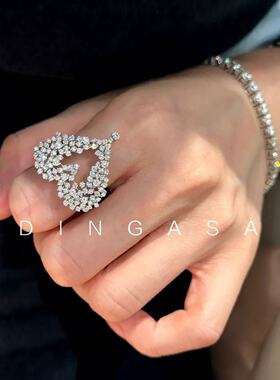 满钻镂空爱心戒指高级千金感指环