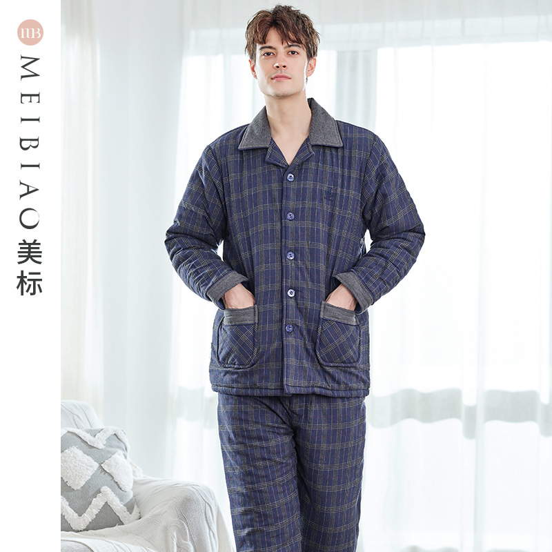 美标男士三层加厚夹棉秋冬纯棉睡衣 美标服饰宝航专卖睡衣/家居服套装