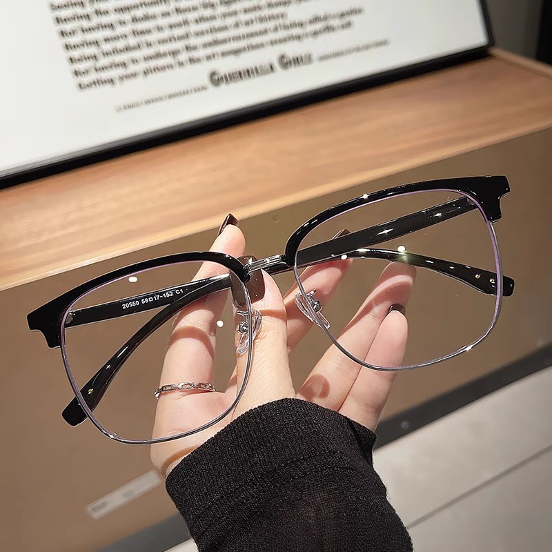 加大加宽超大框半框眼镜男款近视可配大码眼睛镜框架大脸显瘦 - 图1