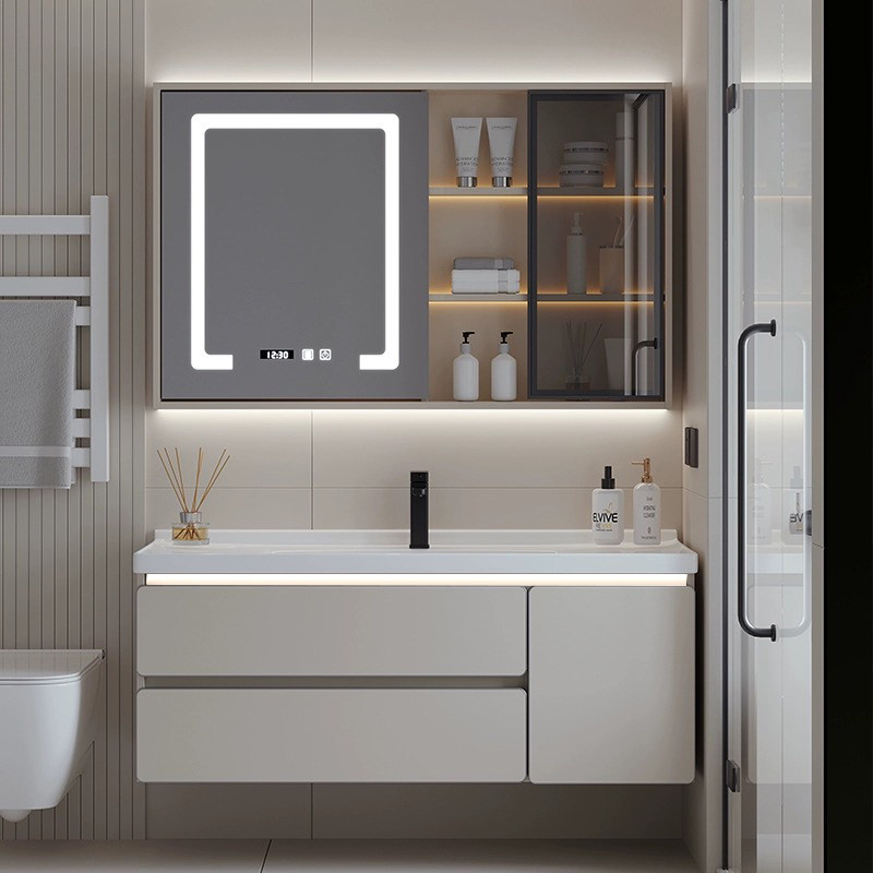 铝合金封边奶油风浴室柜一体陶瓷盆洗脸盆柜组合卫生间洗手洗漱台,淘宝优惠券,粉丝福利购,淘宝优惠卷