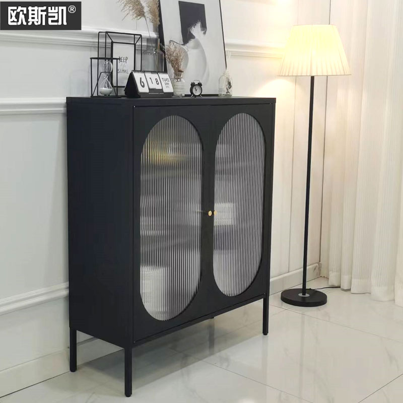 铁艺餐边柜客厅置物柜鞋柜铁皮柜阳台柜钢制储物柜长虹玻璃收纳柜 - 图1