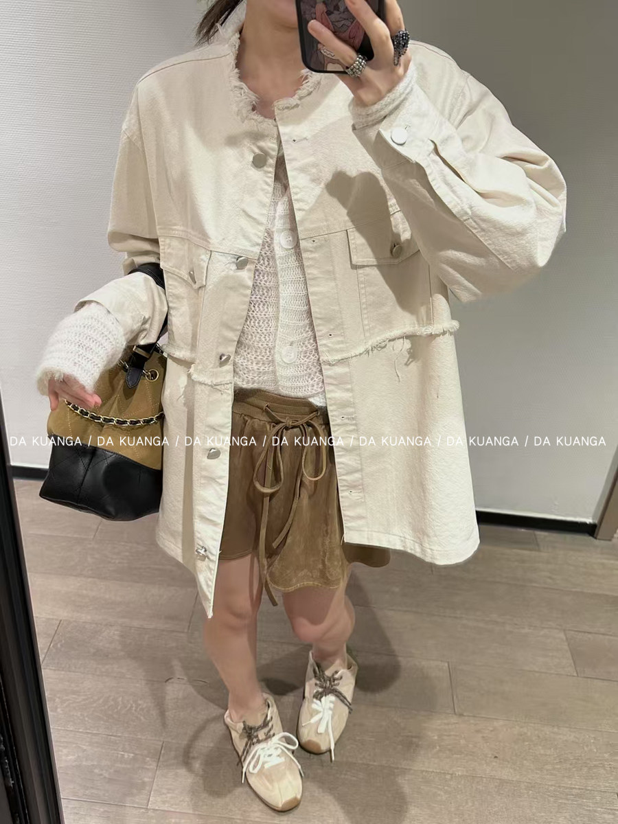 DAKUANGA 25早秋极简风水洗牛仔撕破外套女夹克上衣拉链半裙套装,淘宝优惠券,粉丝福利购,淘宝优惠卷