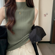 Europe station semi-high collar knit swarm jacket female ocean exterior lap slim fit bottom shirt tight with sleeveless jacket