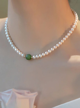 天然淡水珍珠和田玉项链