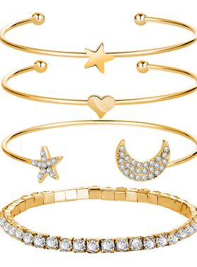 4pcs Diamond-studded star moon bracelet  woman accessories