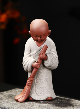 禅意人物茶宠茶具茶玩中国风沙弥家居书桌饰品陶瓷小和尚摆件