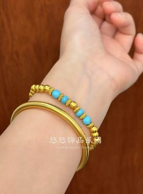 新中式古法金绿松石彩色隔片弹力手链女饰品手串手链轻奢小众