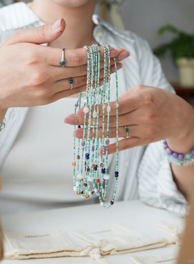 源200+！现69.9！天然绿松石多宝石项链 一见倾心 夏日必入